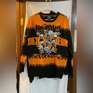 Haikyu by Box Lunch: orange and black volleyball sweater size large unisex warm.